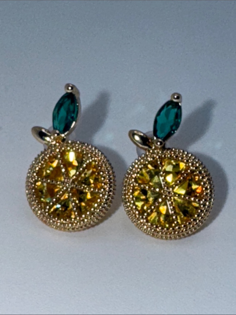 Lemon Slice Rhinestone Stud Earrings Gold Tone - Picture 10 of 13